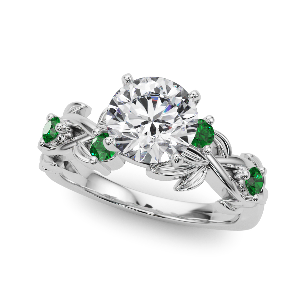 Flamenco Emerald Twisted Vine & Leaf Engagement Ring