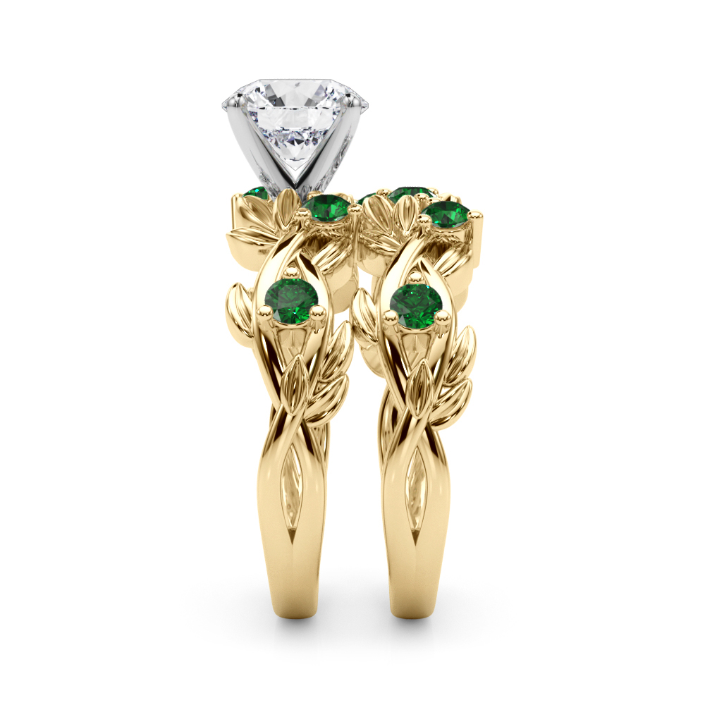 Flamenco Lab Emerald Twisted Vine & Leaf Engagement Ring