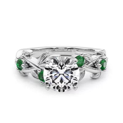 Flamenco Lab Emerald Twisted Vine & Leaf Engagement Ring