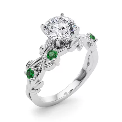 Flamenco Lab Emerald Twisted Vine & Leaf Engagement Ring