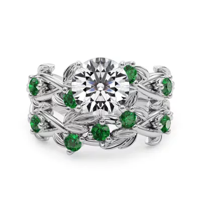 Flamenco Lab Emerald Twisted Vine & Leaf Engagement Ring