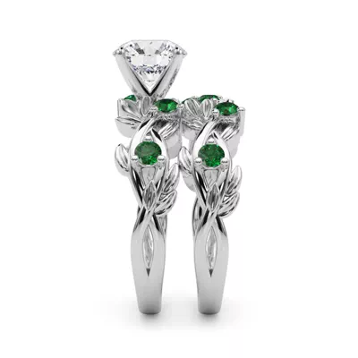 Flamenco Lab Emerald Twisted Vine & Leaf Engagement Ring