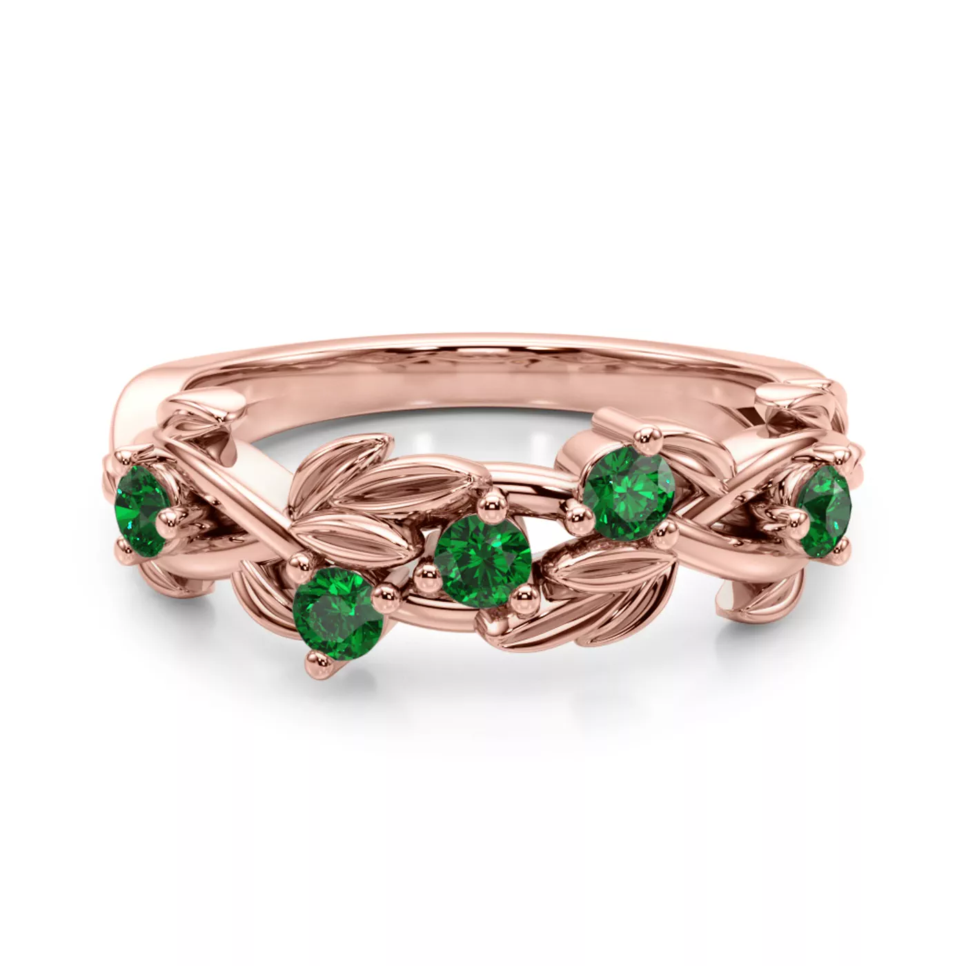 Flamenco Lab Emerald Twisted Vine & Leaf Wedding Band