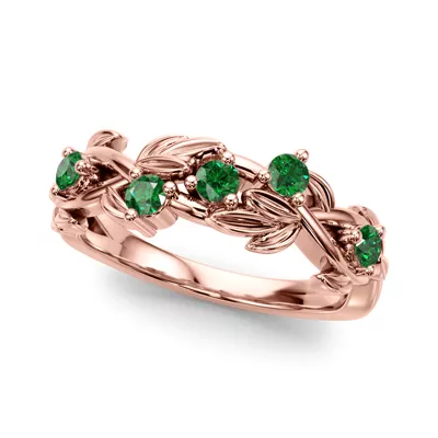 Flamenco Lab Emerald Twisted Vine & Leaf Wedding Band