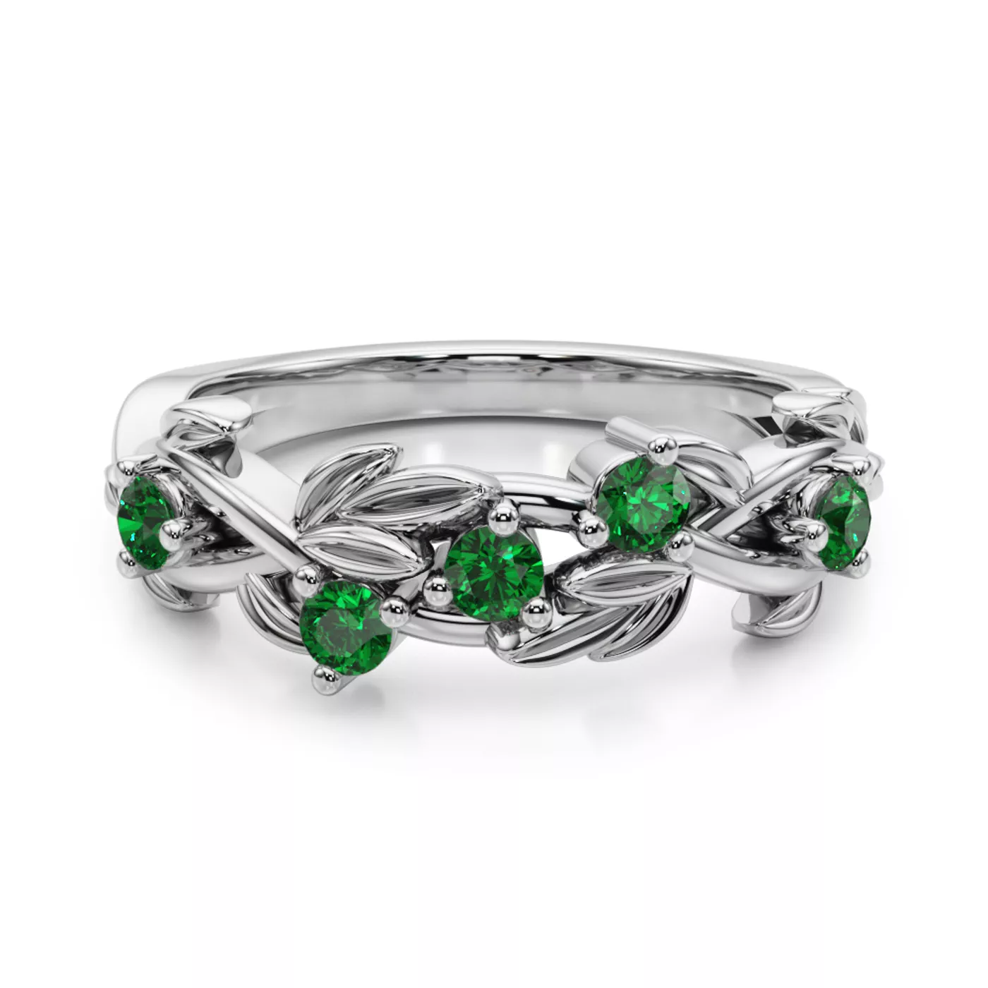 Flamenco Lab Emerald Twisted Vine & Leaf Wedding Band