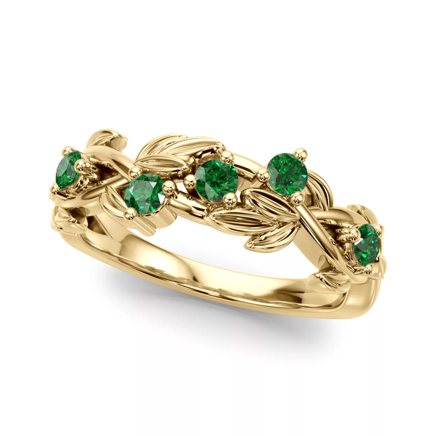 Flamenco Lab Emerald Twisted Vine & Leaf Wedding Band