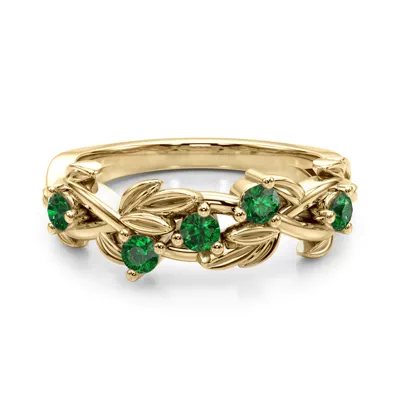 Flamenco Lab Emerald Twisted Vine & Leaf Wedding Band