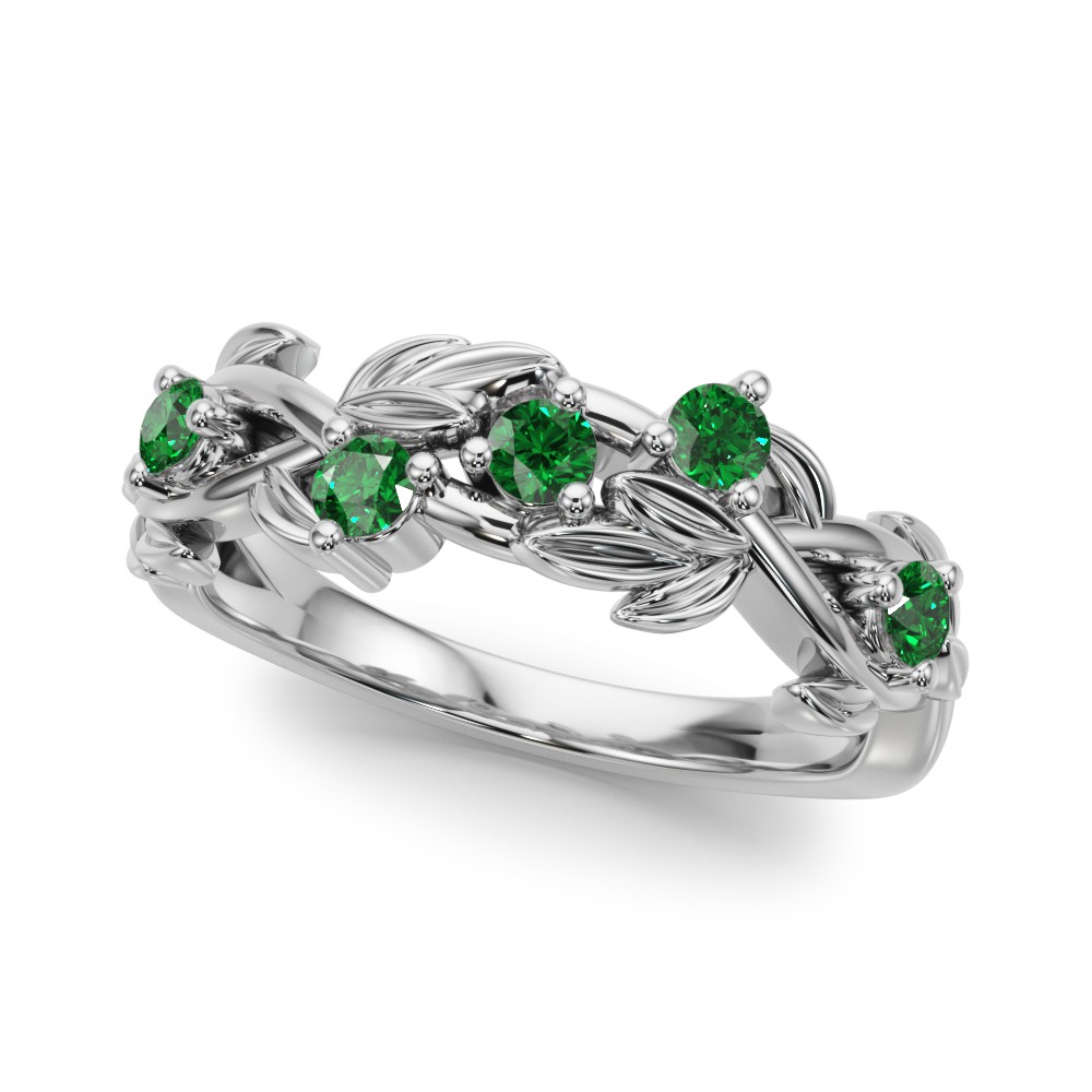 Flamenco Lab Emerald Twisted Vine & Leaf Wedding Band