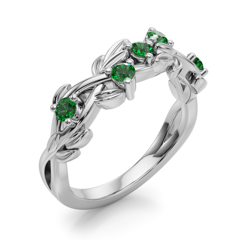 Flamenco Lab Emerald Twisted Vine & Leaf Wedding Band