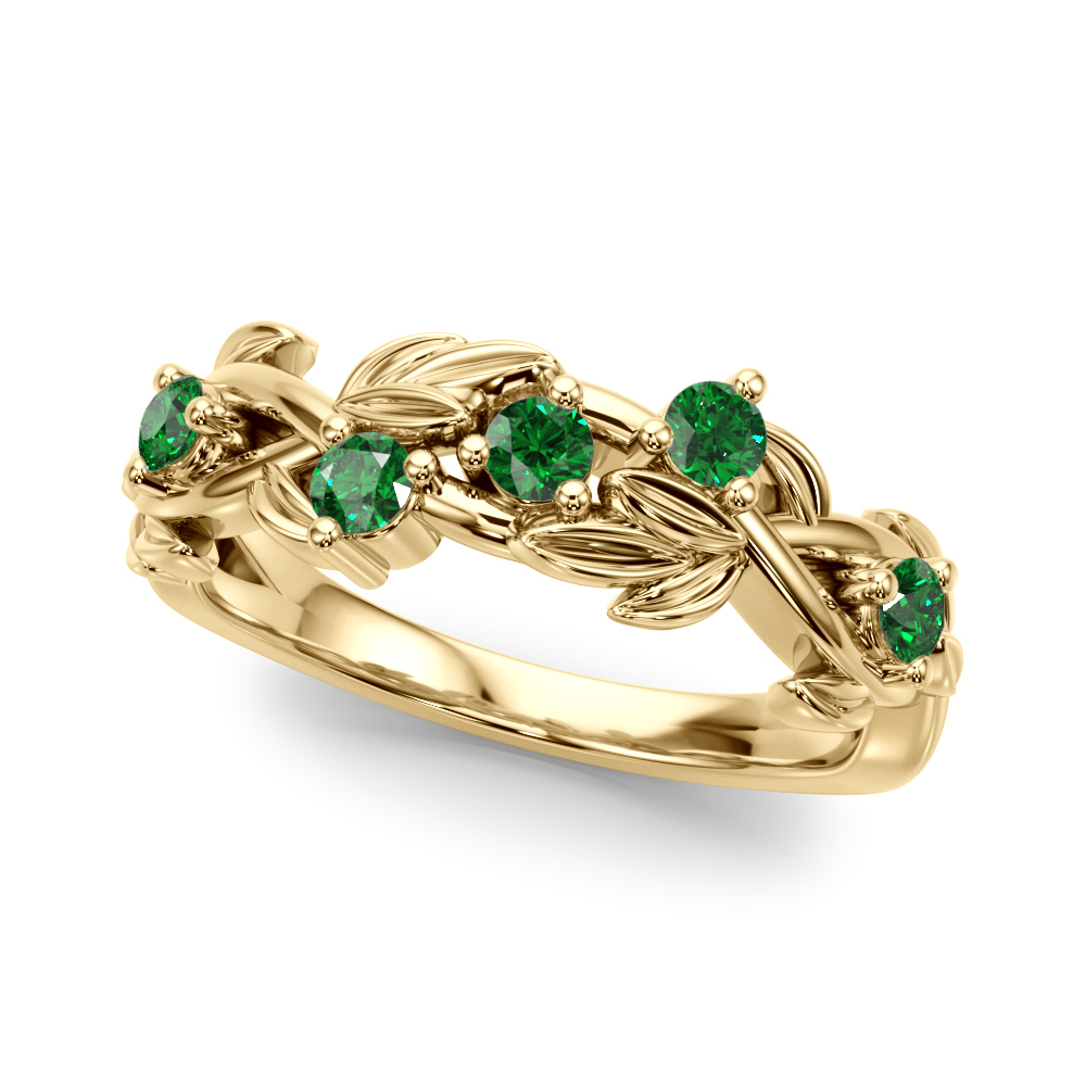 Flamenco Lab Emerald Twisted Vine & Leaf Wedding Band