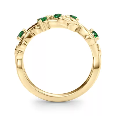 Flamenco Emerald Twisted Vine & Leaf Wedding Band