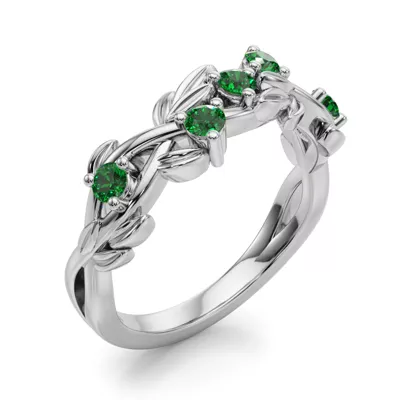 Flamenco Emerald Twisted Vine & Leaf Wedding Band