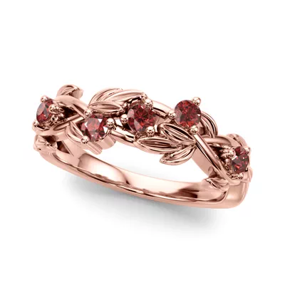 Flamenco Ruby Twisted Vine & Leaf Wedding Band