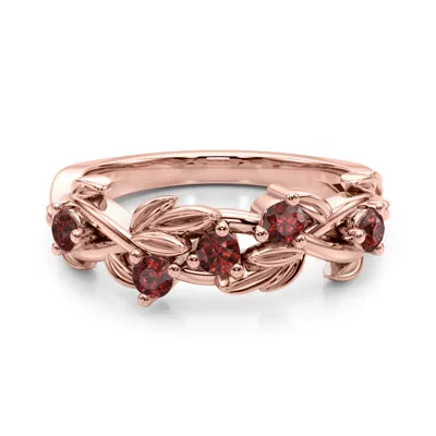 Flamenco Ruby Twisted Vine & Leaf Wedding Band