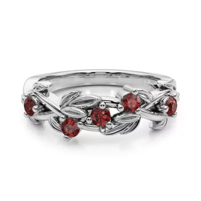 Flamenco Lab Ruby Twisted Vine & Leaf Wedding Band