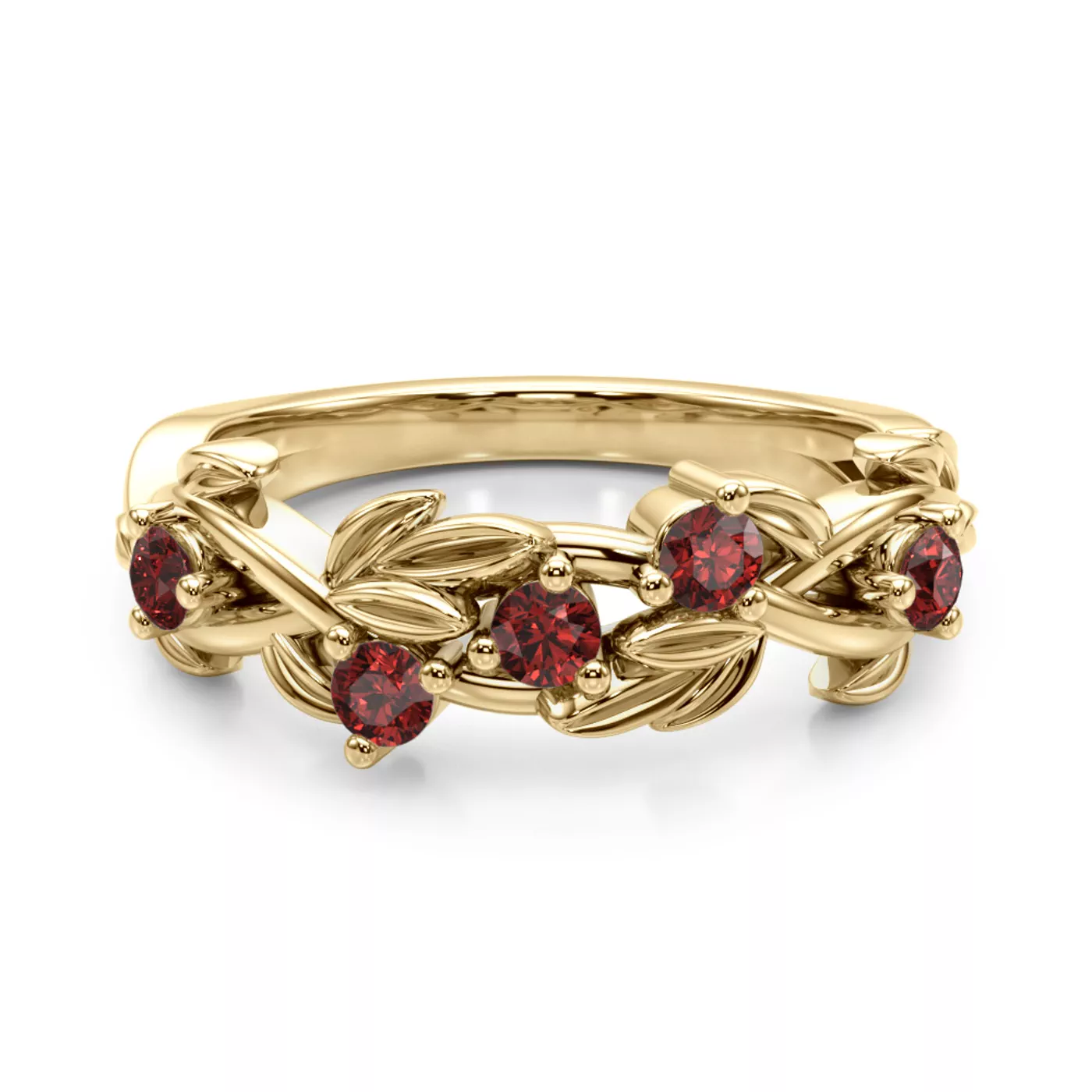 Flamenco Lab Ruby Twisted Vine & Leaf Wedding Band