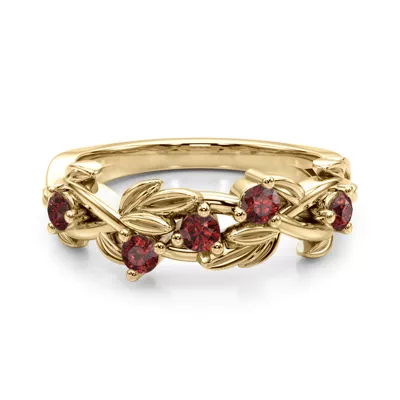 Flamenco Lab Ruby Twisted Vine & Leaf Wedding Band