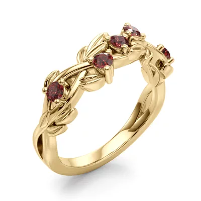 Flamenco Lab Ruby Twisted Vine & Leaf Wedding Band