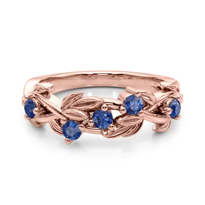 Flamenco Sapphire Twisted Vine & Leaf Wedding Band