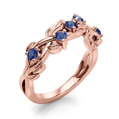 Flamenco Sapphire Twisted Vine & Leaf Wedding Band