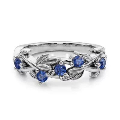 Flamenco Sapphire Twisted Vine & Leaf Wedding Band