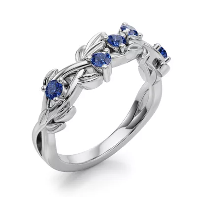 Flamenco Sapphire Twisted Vine & Leaf Wedding Band