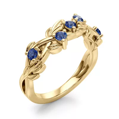 Flamenco Sapphire Twisted Vine & Leaf Wedding Band