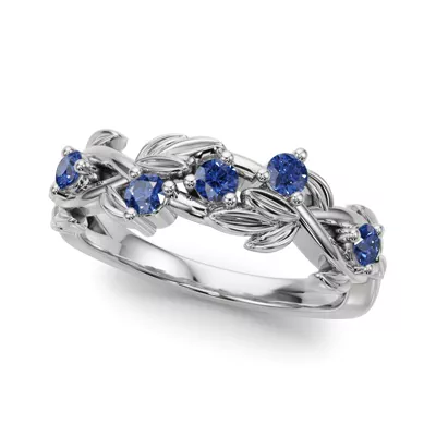 Flamenco Sapphire Twisted Vine & Leaf Wedding Band