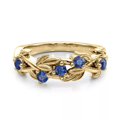Flamenco Sapphire Twisted Vine & Leaf Wedding Band