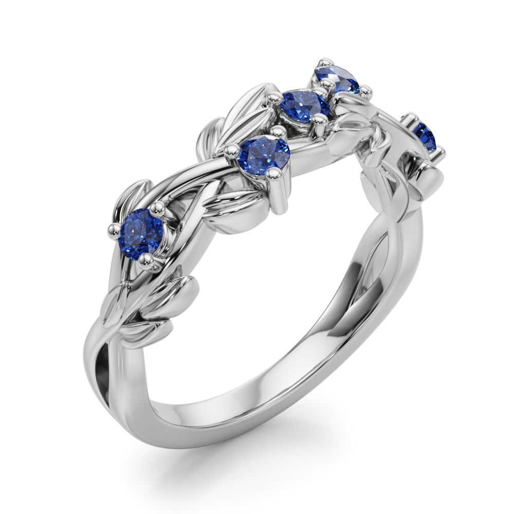 Flamenco Sapphire Twisted Vine & Leaf Wedding Band