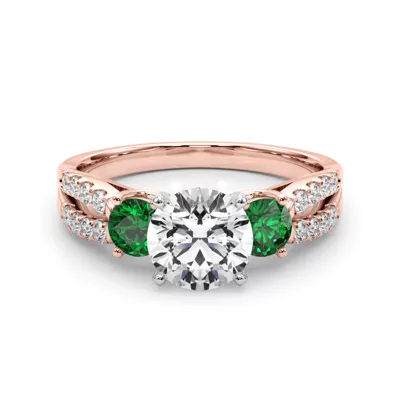 Rosella Three Stone Lab Emerald Engagement Ring
