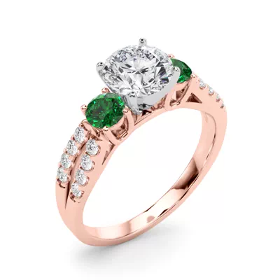 Rosella Three Stone Lab Emerald Engagement Ring