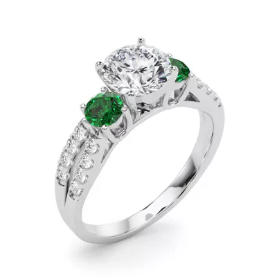 Rosella Three Stone Lab Emerald Engagement Ring