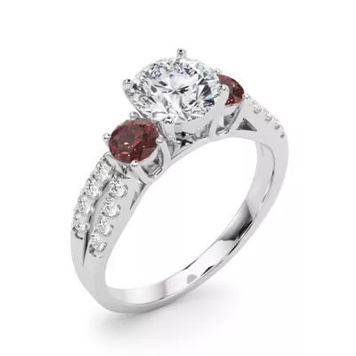 Rosella Three Stone Lab Ruby Engagement Ring
