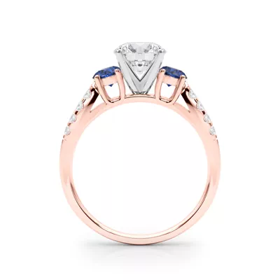 Rosella Three Stone Lab Sapphire Engagement Ring