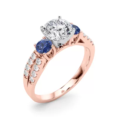 Rosella Three Stone Lab Sapphire Engagement Ring