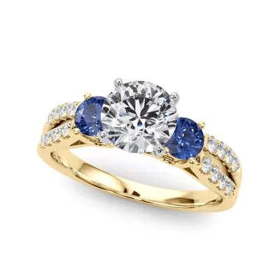 Rosella Three Stone Lab Sapphire Engagement Ring