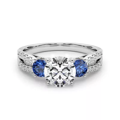 Rosella Three Stone Lab Sapphire Engagement Ring