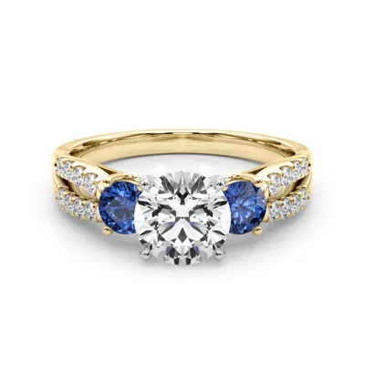 Rosella Three Stone Lab Sapphire Engagement Ring