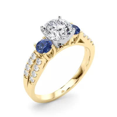 Rosella Three Stone Lab Sapphire Engagement Ring