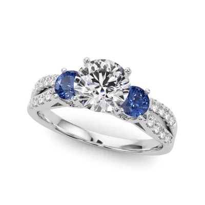 Rosella Three Stone Lab Sapphire Engagement Ring