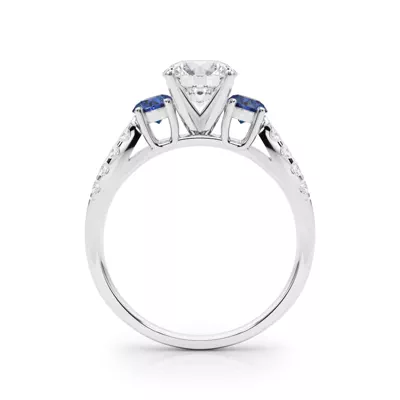 Rosella Three Stone Lab Sapphire Engagement Ring