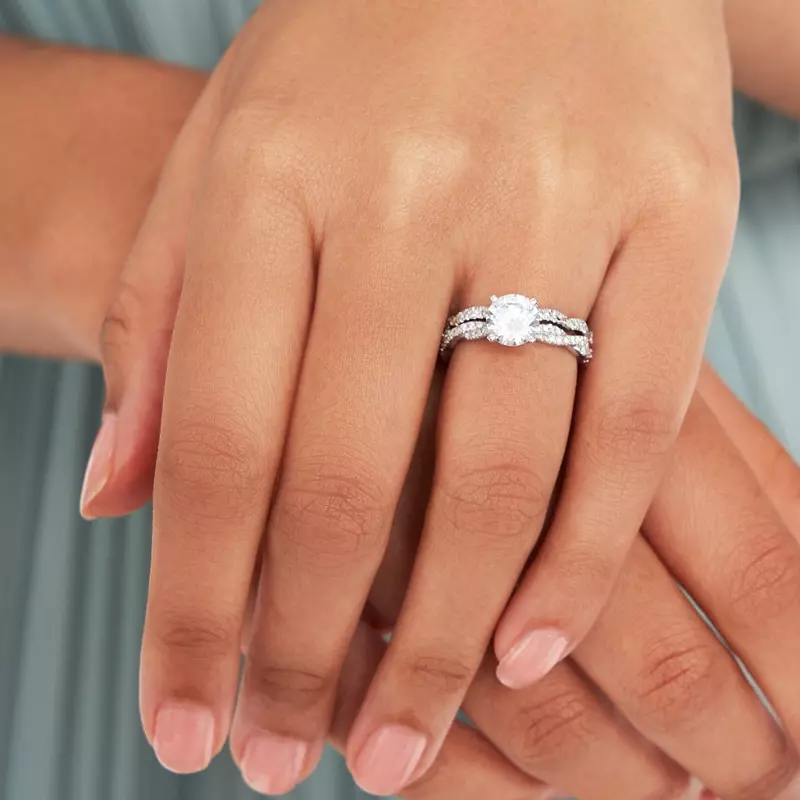 14K White Gold Abigail Pavé Diamond Twist Engagement Ring