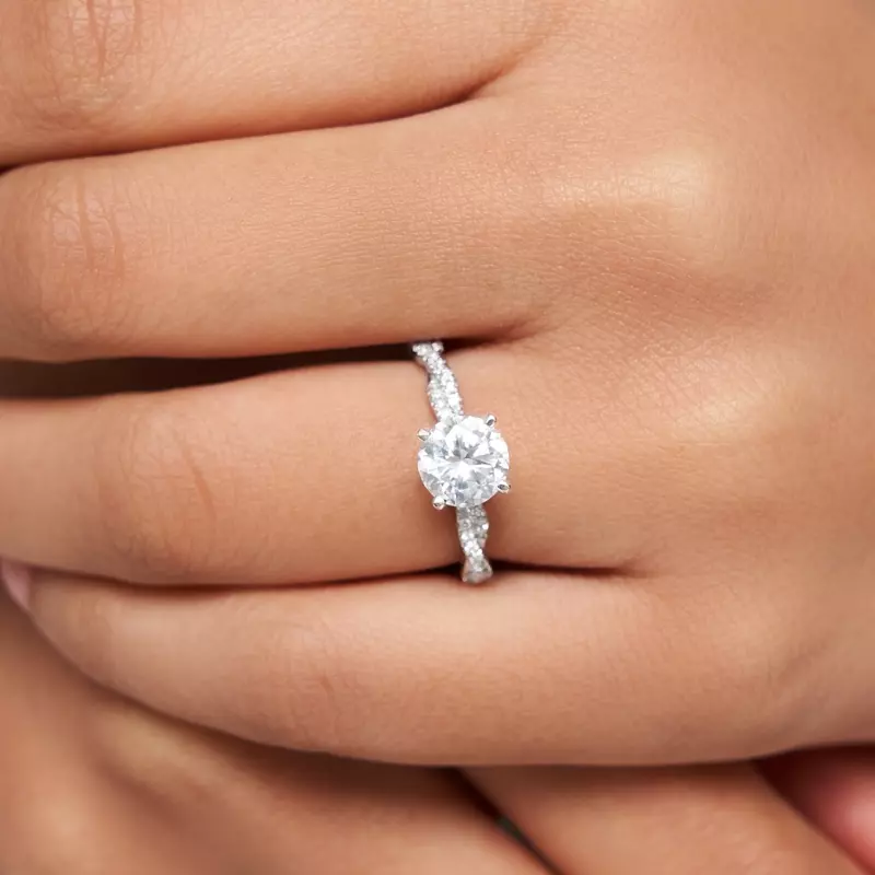 14K White Gold Abigail Pavé Diamond Twist Engagement Ring