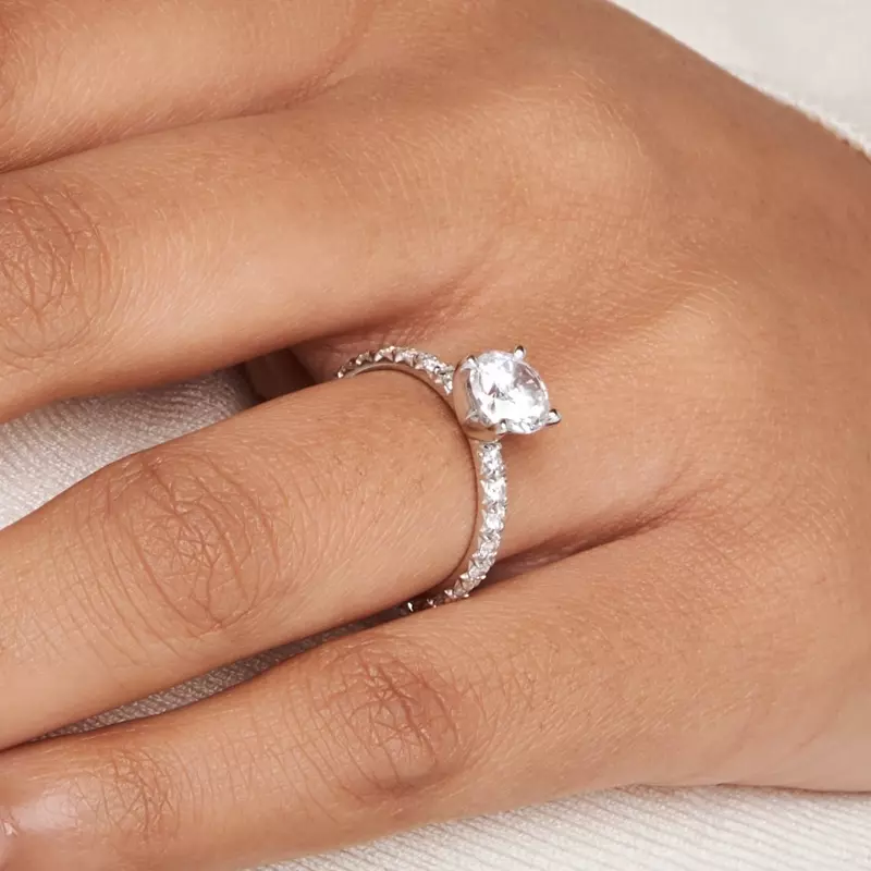 18K White Gold Riley Classic Pavé Diamond Engagement Ring