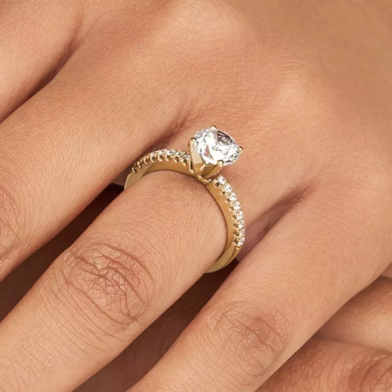 14K Yellow Gold Hazel Classic Pavé Diamond Engagement Ring