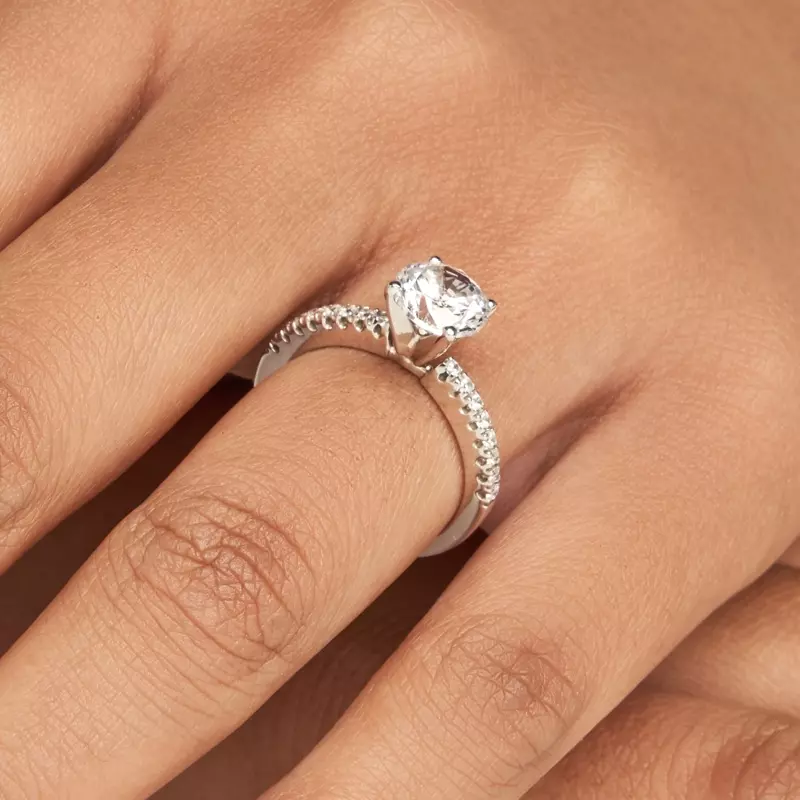 18K White Gold Hazel Classic Pavé Diamond Engagement Ring