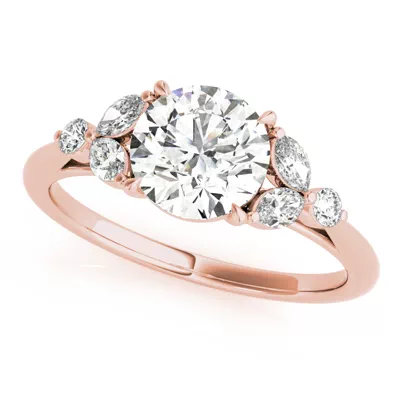Olive Marquise And Round Diamond Cluster Engagement Ring