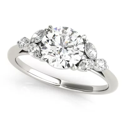 Olive Marquise And Round Diamond Cluster Engagement Ring
