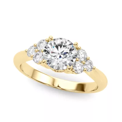 Edula Round Brilliant Engagement Ring With Diamond Clusters